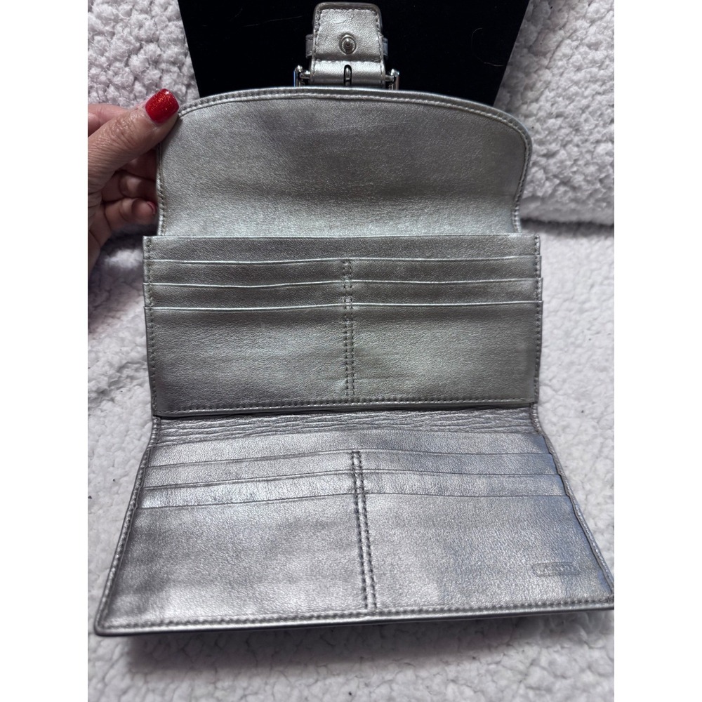 Coach Signature Optic Sateen Slim Envelope Wallet Purple Silver Buckle Flap - Picture 7 of 9